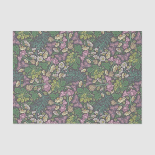 Victorian White Daisies Purple Butterflies Garden Tissue Paper (Front)