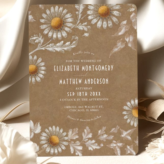 Victorian White Daisy Filigree Kraft Wedding Invitation (Creator Uploaded)