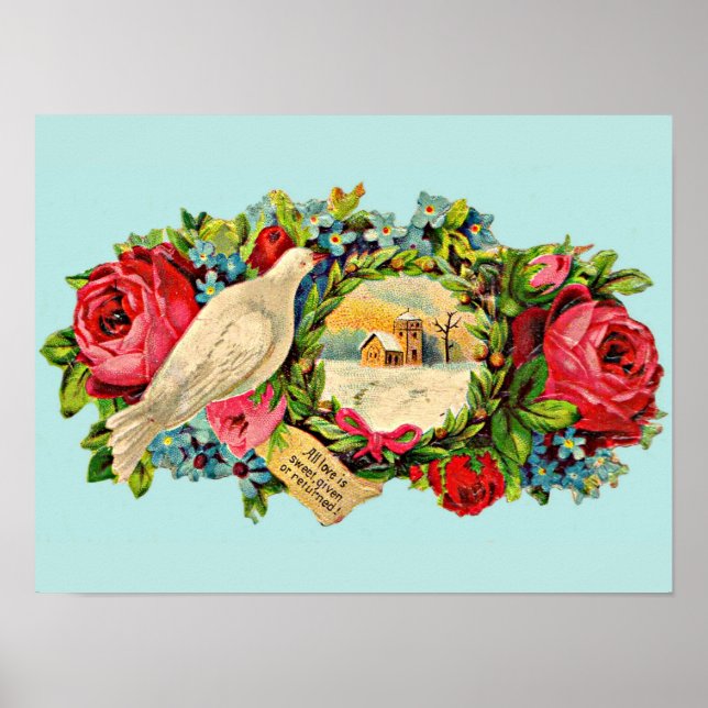Victorian white dove and love message poster (Front)