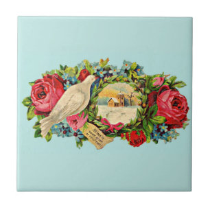 Victorian white dove and love message tile