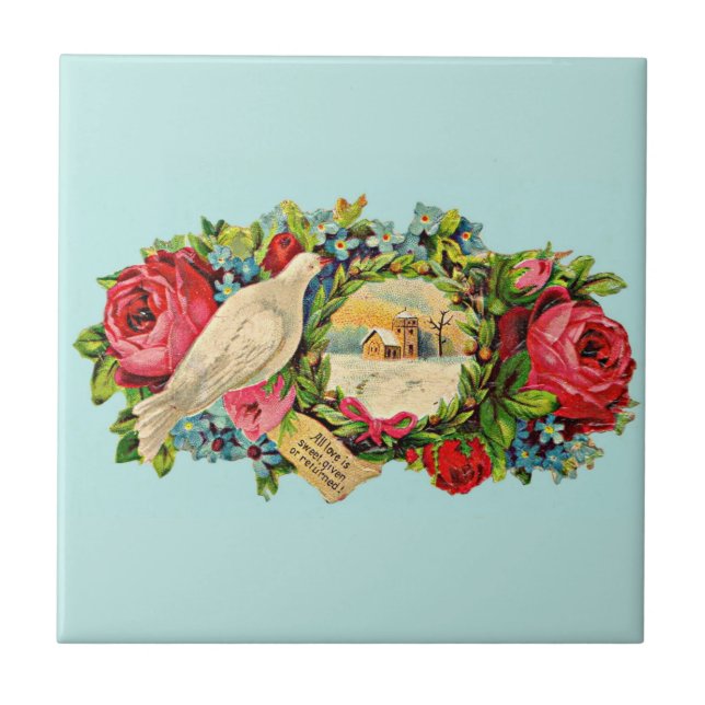 Victorian white dove and love message tile (Front)