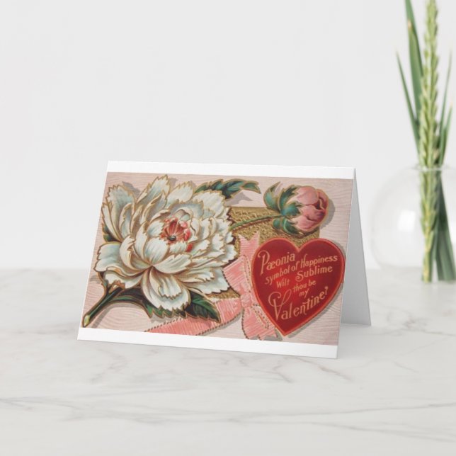 Victorian White Peonies Valentine's Day Card (Front)