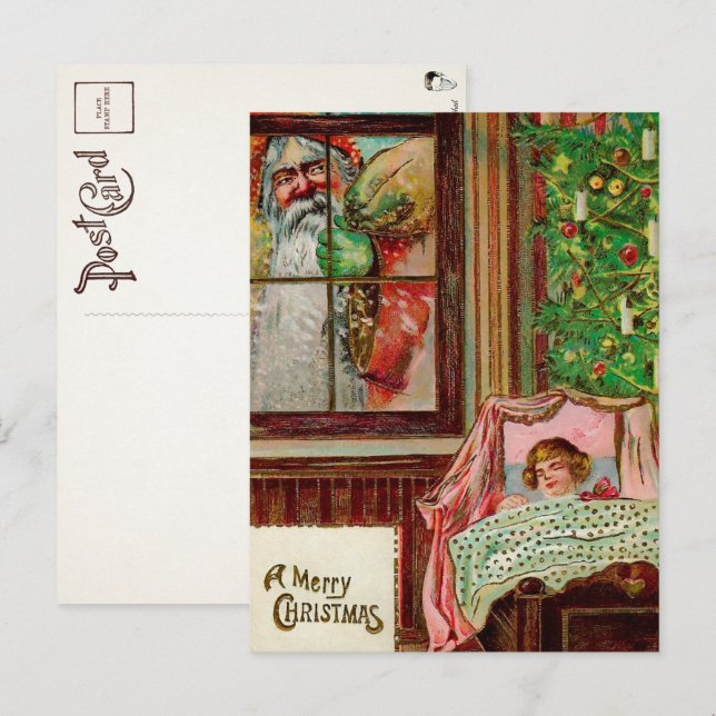 Victorian Window Snooping Santa Postcard (Front/Back)
