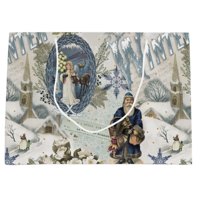 Victorian Winter Blues Vignette   Large Gift Bag (Front)