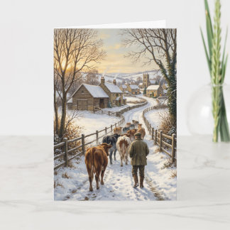 Victorian Winter Cattle Farm Christmas Card