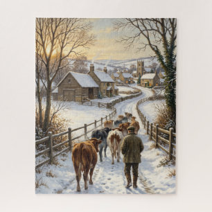 Victorian Winter Cattle Farm Christmas  Jigsaw Puzzle
