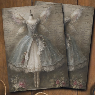Victorian Winter Fairy Dusty Blue Dress Decoupage Tissue Paper