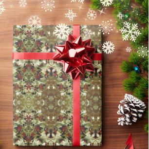 Victorian winter holly berry branches snow pattern wrapping paper