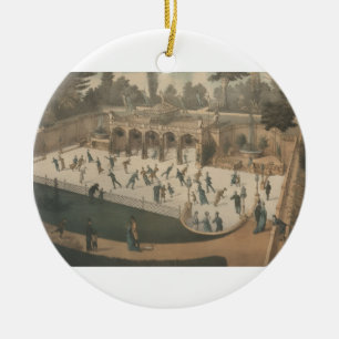 Victorian Winter Ice Skating Lithograph Ceramic Tree Decoration