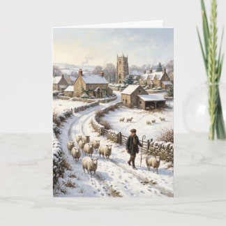 Victorian Winter Shepherd Sheep Christmas Card