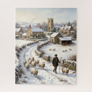 Victorian Winter Shepherd Sheep Christmas Jigsaw Puzzle