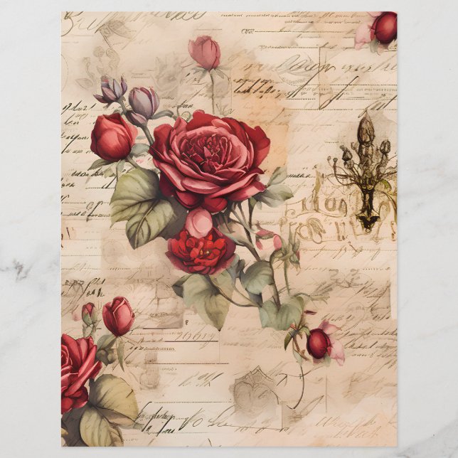 Victorian with Red Roses Scrapbook Paper (Front)