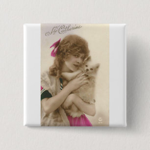 Victorian Woman and Dog Antique Photo 15 Cm Square Badge