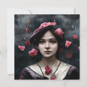 Victorian woman and raining rose petals card