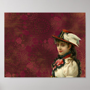 VICTORIAN WOMAN BIRD HAT VINTAGE PORTRAIT POSTER