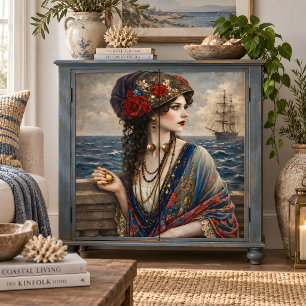 Victorian Woman by Sea Ship Nautical Decoupage Tissue Paper