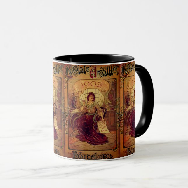 Victorian woman chocolate advertisement mug (Front Right)