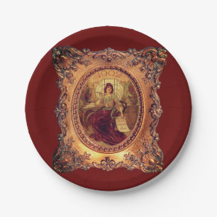 Victorian woman elegant Victorian frame gold red Paper Plate