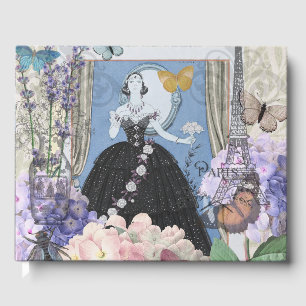 Victorian Woman Floral Fancy Gown  Guest Book
