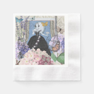 Victorian Woman Floral Fancy Gown  Napkin