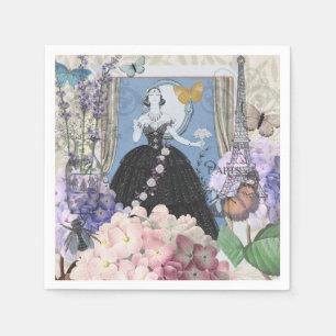Victorian Woman Floral Fancy Gown  Napkin