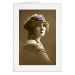Victorian woman hair in beads and scarf