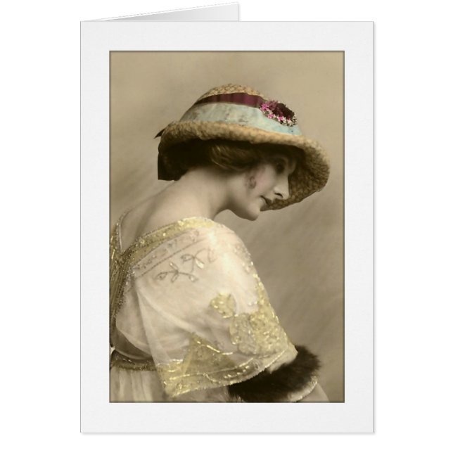 victorian woman hat beaded dress (Front)