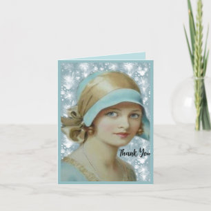 Victorian Woman in Light Blue Hat & Dress Thank You Card