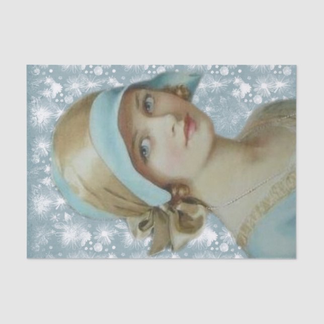 Victorian Woman in Light Blue Hat & Dress Tissue Paper (Front)