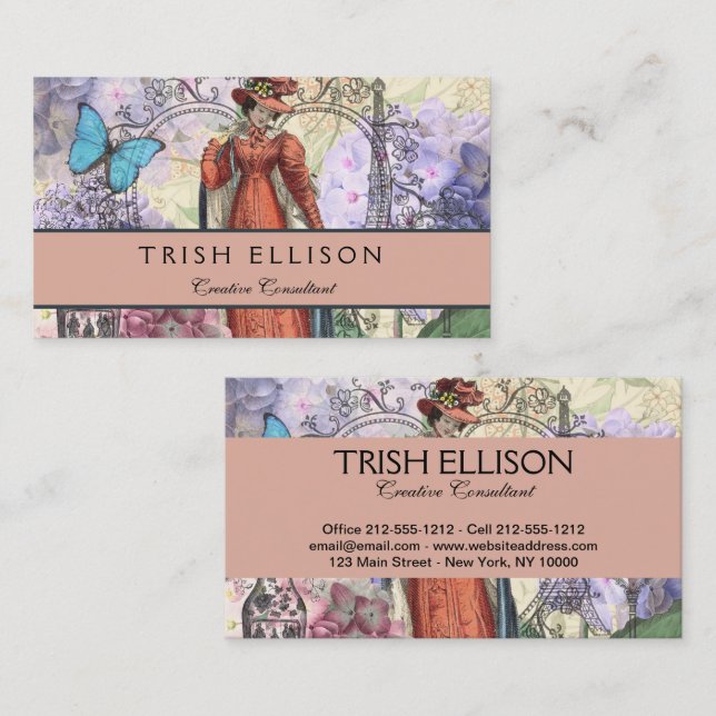 Victorian Woman in Red Colourful Fashion Business Card (Front/Back)