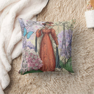 Victorian Woman in Red Colourful Fashion Cushion