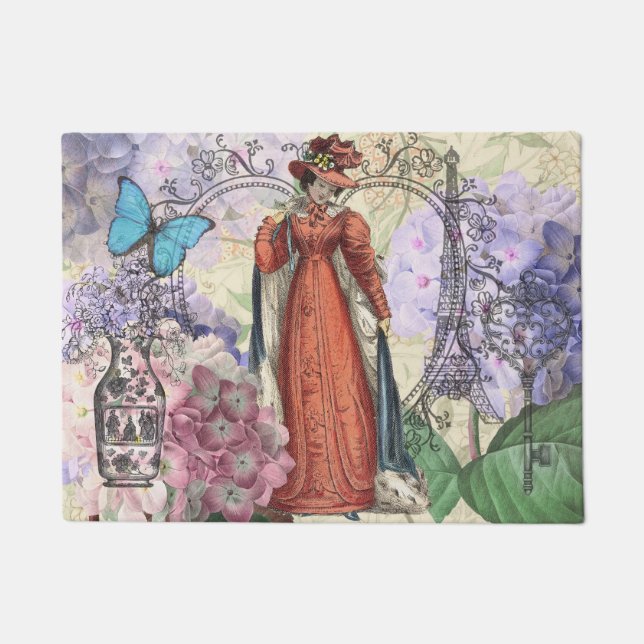 Victorian Woman in Red Colourful Fashion Doormat (Front)
