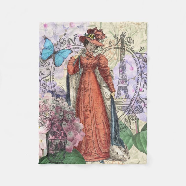 Victorian Woman in Red Colourful Fashion Fleece Blanket (Front)
