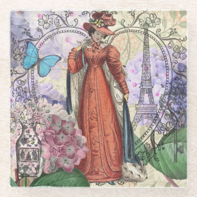 Victorian Woman in Red Colourful Fashion Glass Coaster (Front)