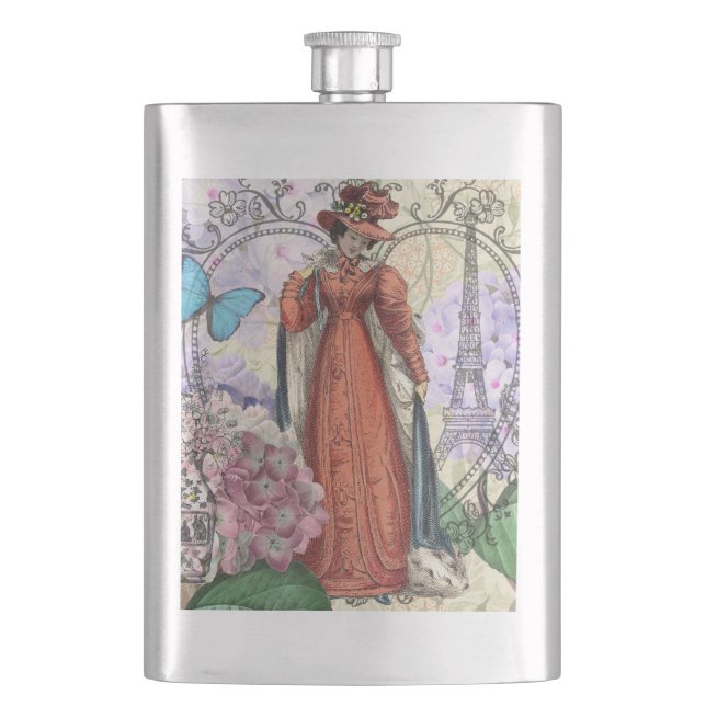 Victorian Woman in Red Colourful Fashion Hip Flask (Front)