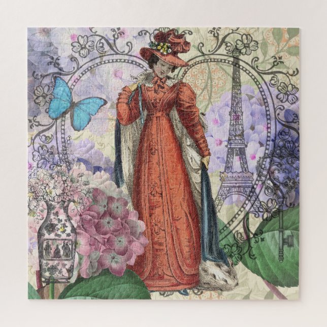 Victorian Woman in Red Colourful Fashion Jigsaw Puzzle (Vertical)