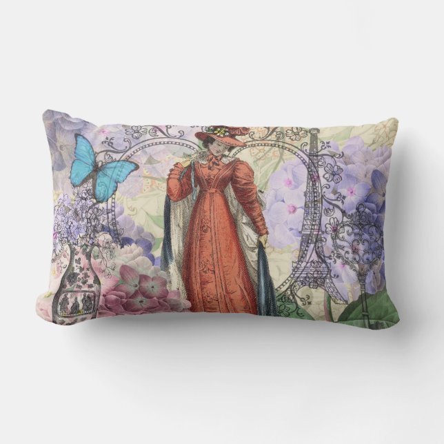 Victorian Woman in Red Colourful Fashion Lumbar Cushion (Front)