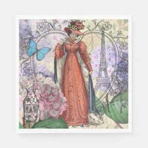 Victorian Woman in Red Colourful Fashion Napkin