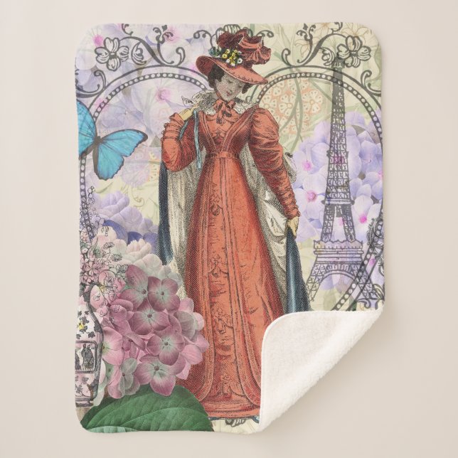 Victorian Woman in Red Colourful Fashion Sherpa Blanket (Front)