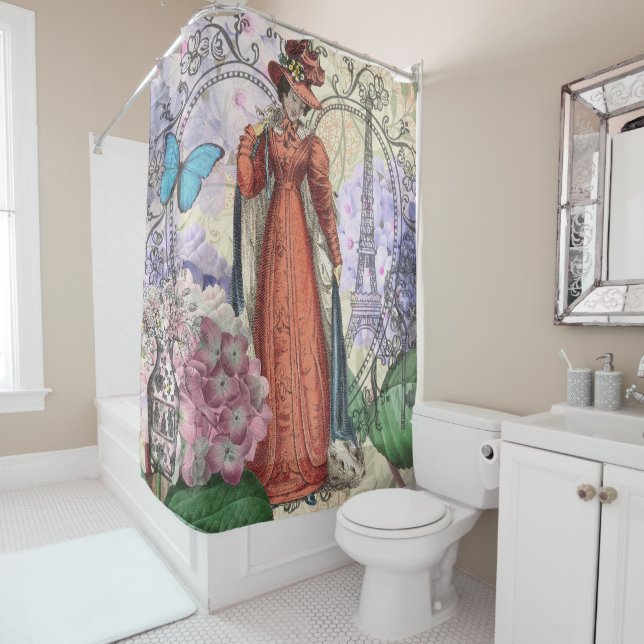 Victorian Woman in Red Colourful Fashion Shower Curtain (In Situ)