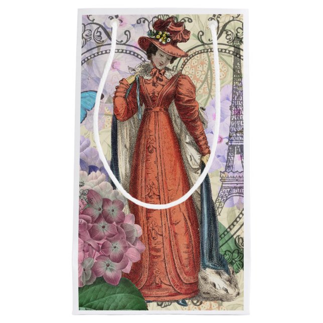 Victorian Woman in Red Colourful Fashion Small Gift Bag (Front)