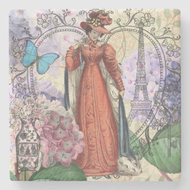 Victorian Woman in Red Colourful Fashion Stone Coaster (Front)