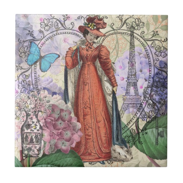 Victorian Woman in Red Colourful Fashion Tile (Front)