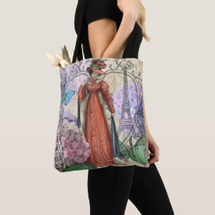 Victorian Woman in Red Colourful Fashion Tote Bag
