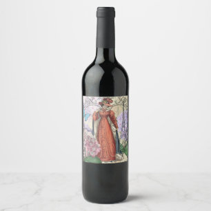 Victorian Woman in Red Colourful Fashion Wine Label