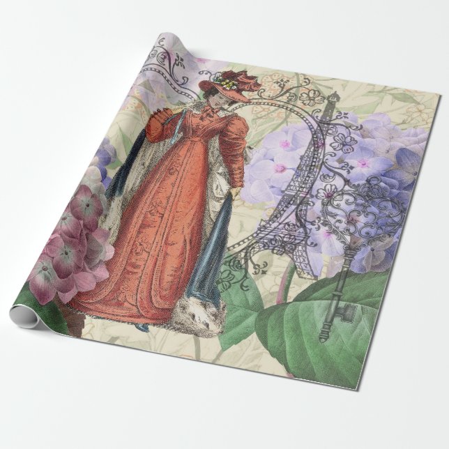 Victorian Woman in Red Colourful Fashion Wrapping Paper (Unrolled)