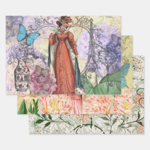 Victorian Woman in Red Colourful Fashion Wrapping Paper Sheet