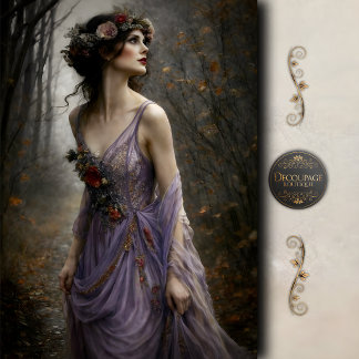 Victorian Woman Lavender Dress Forest Decoupage Tissue Paper