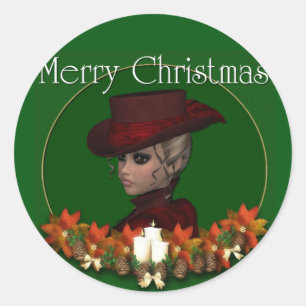 Victorian Woman - Merry Christmas Stickers