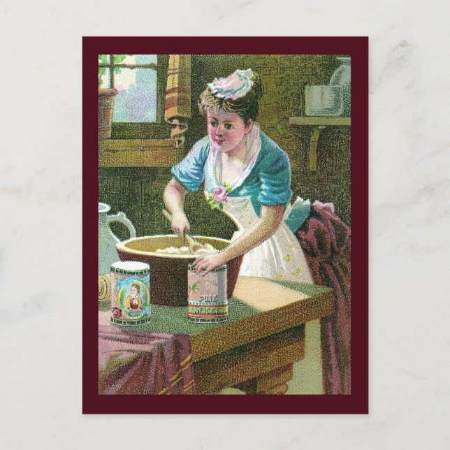 Victorian Woman Mixing Dough in Bowl Postcard (Front)